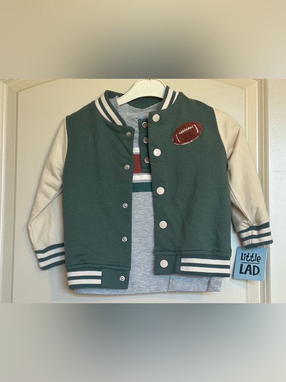 24M Little Lad Striped Shirt and Matching Football Jacket